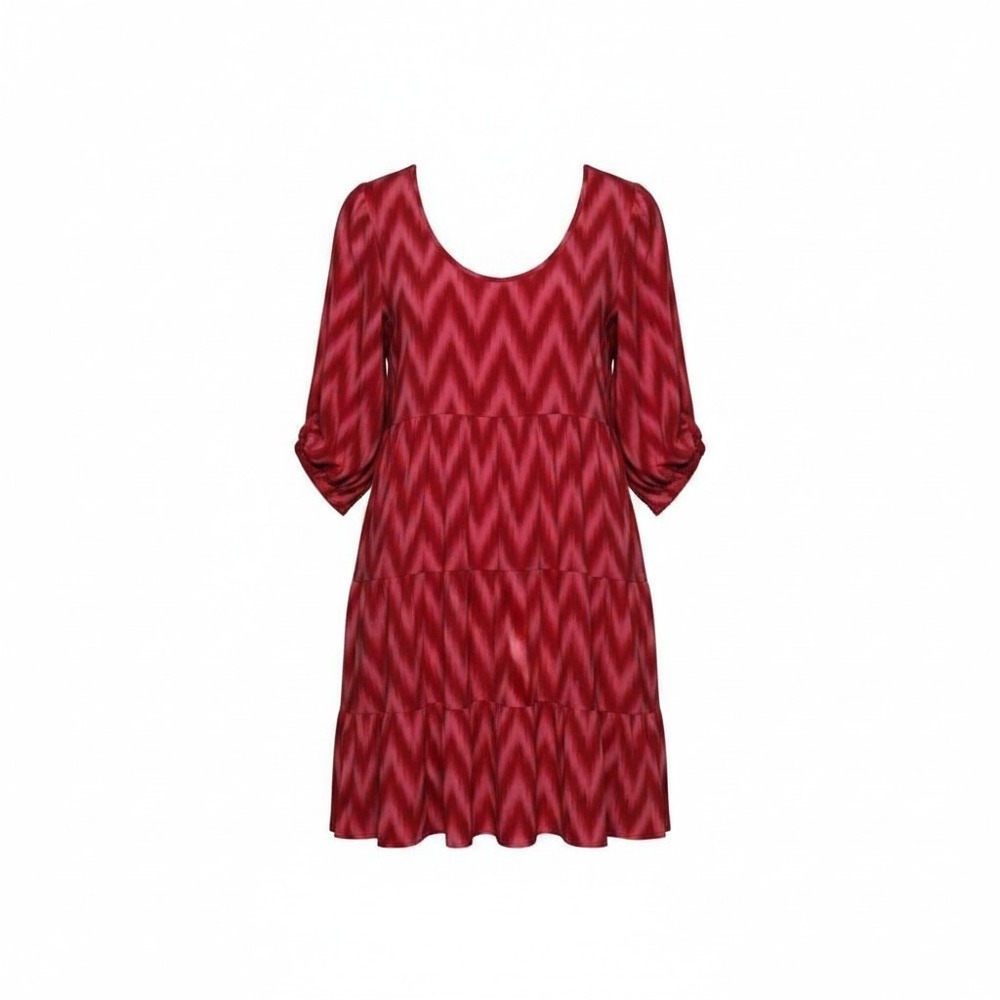 Indigo Soul Womens 2XL Red Chevron Tiered Shift Dress 3/4 Sleeve Plus Size